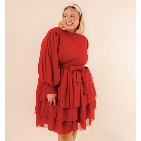 Ivy City Co Dresses & Skirts - Ivy City Co Short Cosette Dress Red Tiered Tulle Ribbed Knit Size 1X NWT